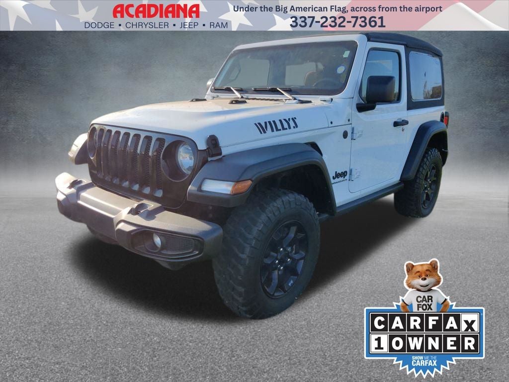 2023 Jeep Wrangler Willys in Bright White Clearcoat — front three-quarter view