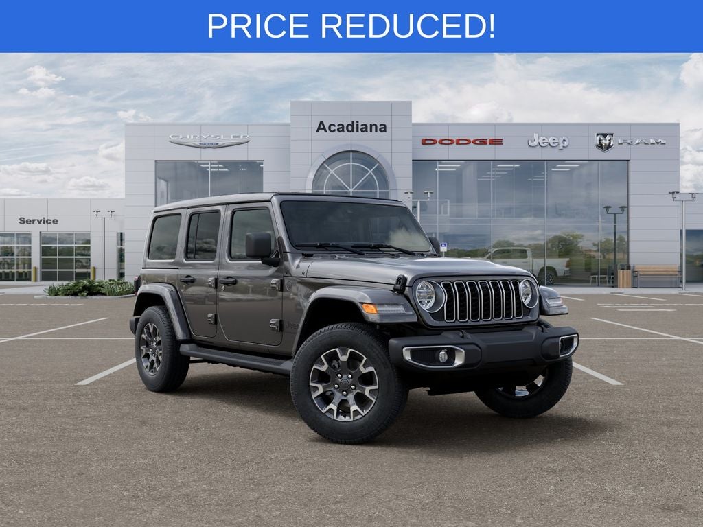2026 Jeep Wrangler Sahara in Granite Crystal Metallic Clear-Coat Exterior Paint — front three-quarter view