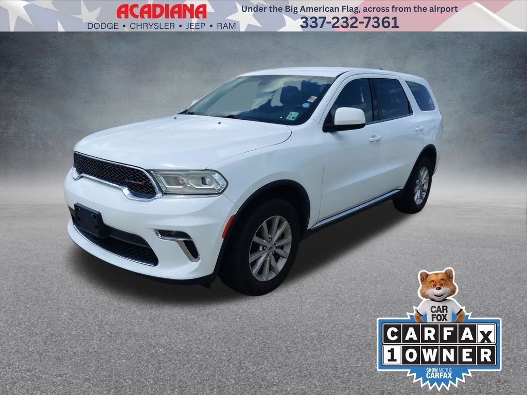 2021 Dodge Durango SXT in White Knuckle Clearcoat — front three-quarter view