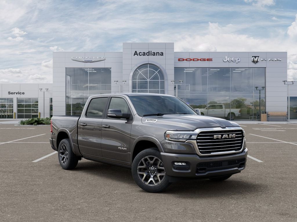 2026 RAM 1500 Laramie in Granite Crystal Metallic Clear-Coat Exterior Paint — front three-quarter view