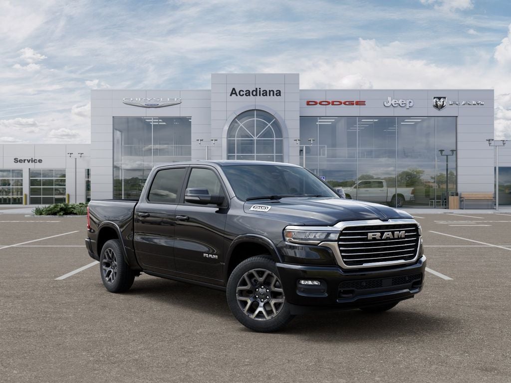 2026 RAM 1500 Laramie in Diamond Black Crystal Pearl-Coat Exterior Paint — front three-quarter view