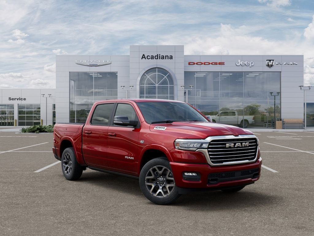 2026 RAM 1500 Laramie in Molten Red Pearl-Coat Exterior Paint — front three-quarter view