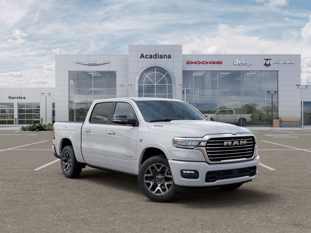 2026 RAM 1500 Laramie in Bright White Clear-Coat Exterior Paint — front three-quarter view