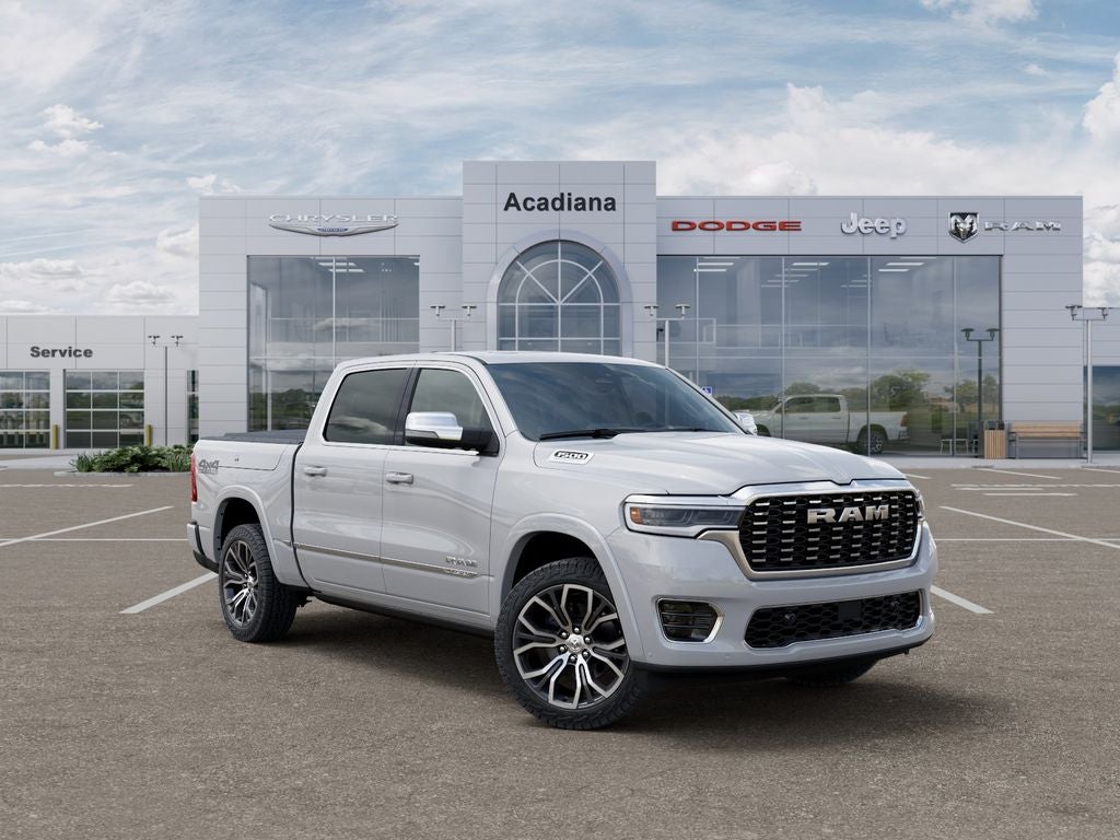 2026 RAM 1500 Tungsten in Ivory White Tri-Coat Pearl-Coat Exterior Paint — front three-quarter view