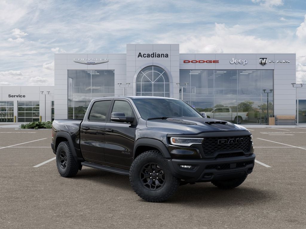 2026 RAM 1500 RHO in Diamond Black Crystal Pearl-Coat Exterior Paint — front three-quarter view