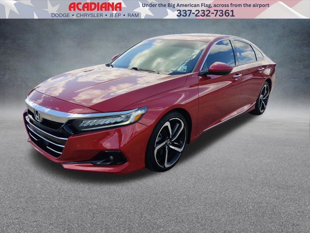 2022 Honda Accord Touring 2.0T in Radiant Red Metallic — front three-quarter view