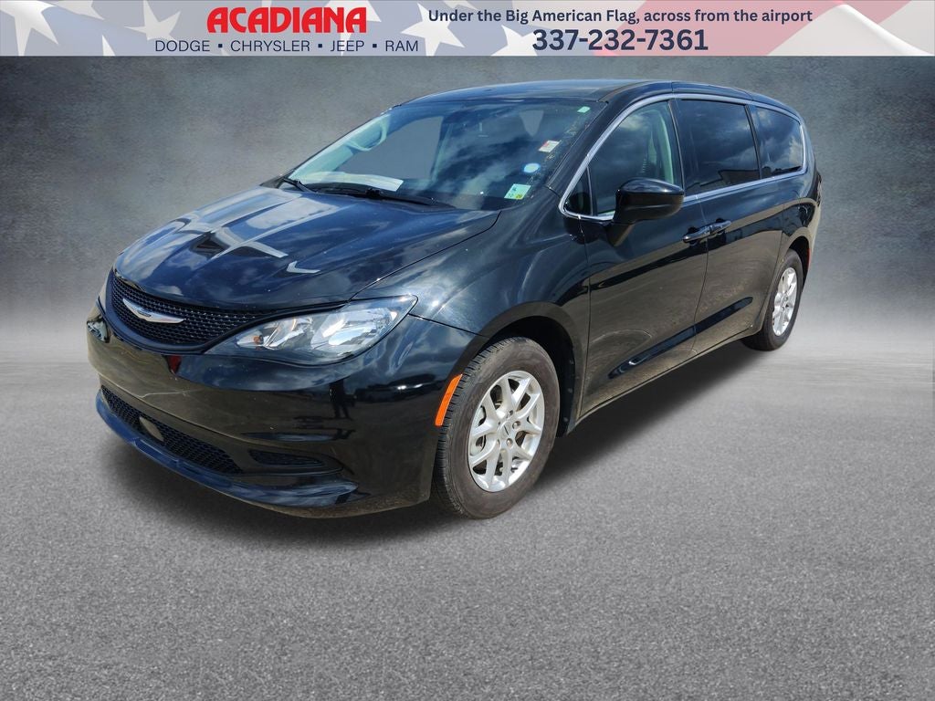 2022 Chrysler Voyager LX in Brilliant Black Crystal Pearlcoat — front three-quarter view