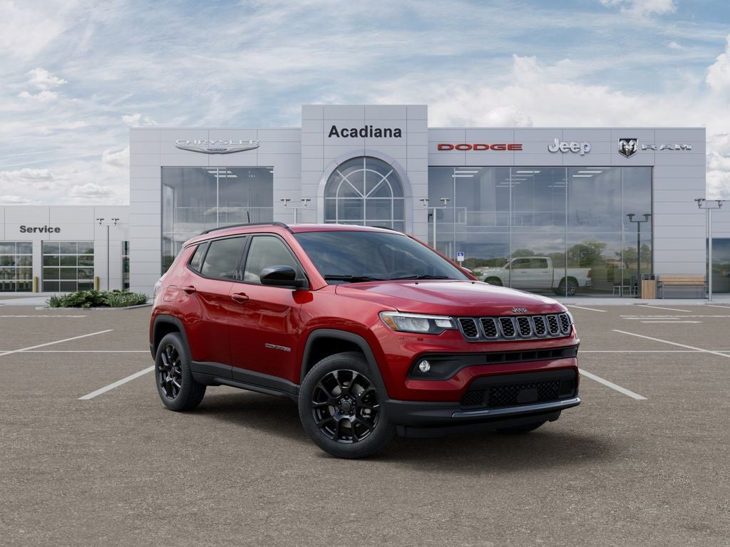 2026 Jeep Compass Latitude in Red Hot Pearl-Coat Exterior Paint — front three-quarter view